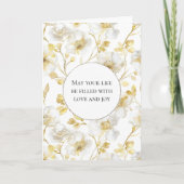 Carte Mariage floral blanc or romantique (Devant)