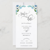 Carte Mariage Floral Bleu, Blanc Enregistrer La Date Sig (Devant)