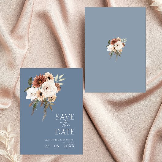 Carte Mariage floral de Pêche bleu rustique Enregistrer 