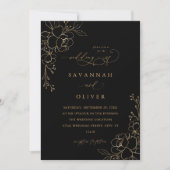 Carte Mariage Floral Gold Linal Black & Gold (Devant)
