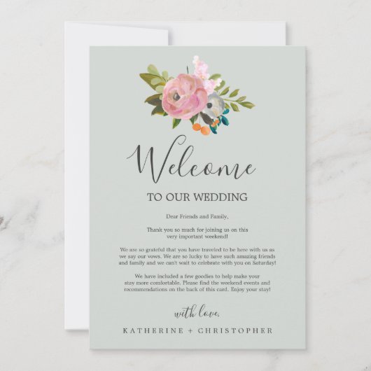 Carte Mariage floral peint lettre d'accueil & Itinéraire (Devant)
