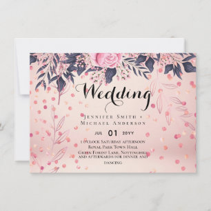 Carte Mariage floral rose moderne