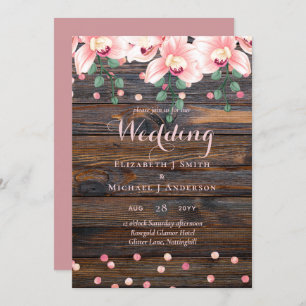 Carte Mariage floral rose Rose rustique