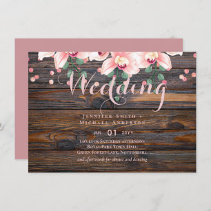 Carte Mariage floral rose Rose rustique