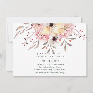 Carte Mariage Floral rose rousse rustique