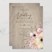 Carte Mariage Floral rose rousse rustique (Devant / Derrière)