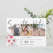 Carte Mariage floral rose vif Enregistrer les dates (Debout devant)