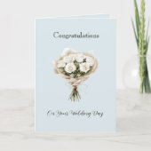 Carte Mariage Floral Roses Blanches Bleu Clair (Devant)