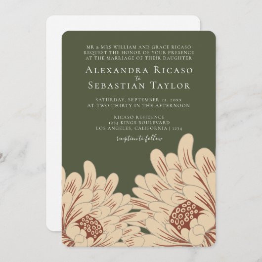 Carte Mariage floral simple et élégant (Devant / Derrière)