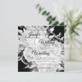 Carte Mariage floral simple noir et blanc élégant (Debout devant)