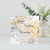 Carte Mariage floral sobre or et argent (Debout devant)