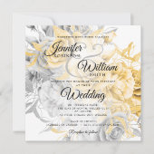 Carte Mariage floral sobre or et argent (Devant)