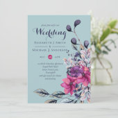Carte Mariage floral vert Fuchsia Sage (Debout devant)