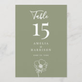 Carte Mariage floral vert Sage 5x7 Numéro du tableau (Dos)