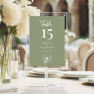 Carte Mariage floral vert Sage 5x7 Numéro du tableau