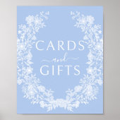 Carte mariage florale bleue et affiche cadeau (Devant)