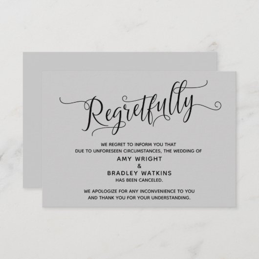 Carte Mariage Gris Annulée Malheureusement Élégant (Devant / Derrière)