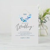 Carte Mariage gris or Feuille bleu brillant (Debout devant)