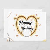 Carte mariage heureuse avec de belles fleurs jaune (Devant / Derrière)