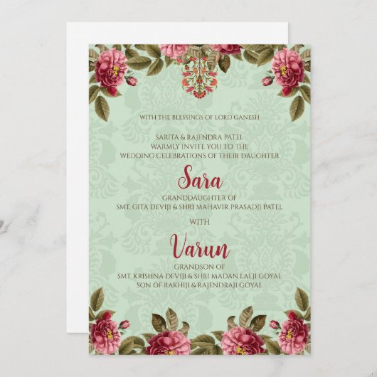 Carte Mariage hindou numérique Carte mariage indie (Devant / Derrière)