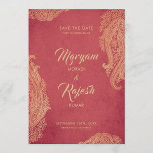 Carte Mariage indienne avec photo, Rouge, Or, Mehn