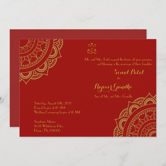 Carte Mariage indienne Garba Mehndi (Ganesh) (Devant / Derrière)