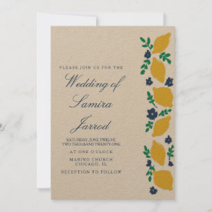 Carte Mariage Kraft Botanique Abstraite de Citron Dessin