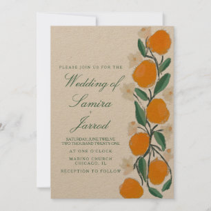 Carte Mariage Kraft Botanique Orange Dessiné à la Main A