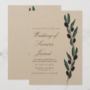 Carte Mariage Kraft Branche d'Olive Dessinée à la Main I