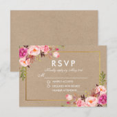 Carte Mariage Kraft Pink Blush Floral Gold RSVP (Devant / Derrière)