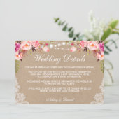 Carte Mariage Lights Lace Rose Détails Kraft Insertion (Debout devant)