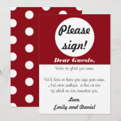 Carte Mariage Livre d'hôtes Signer Rouge Blanc Pois (Devant / Derrière)