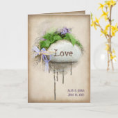 Carte mariage LOVE texte taillé dans la pierre (Fleur jaune)