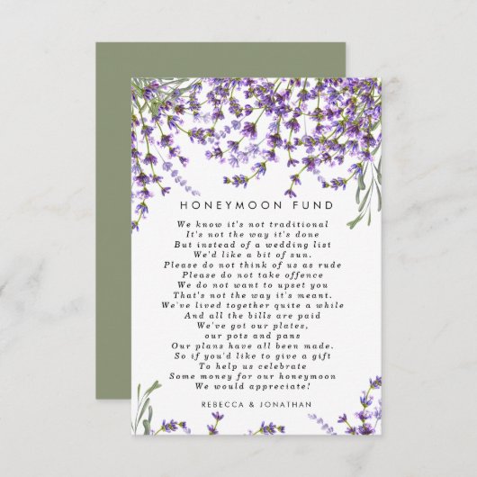 carte mariage lune de miel lavande (Devant / Derrière)