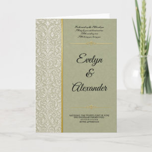Carte Mariage Luxueux Vert Sauge Damassé Or