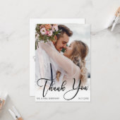 Carte Mariage manuscrit moderne 2 Merci photo (Devant/Arrière en situation)