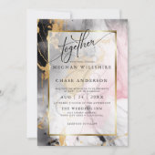 Carte MARIAGE | Marbré Dusty Rose Black Gold Abstrait (Devant)