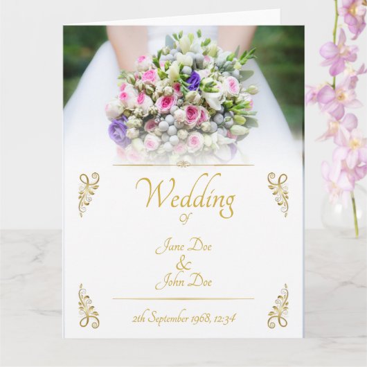 Carte Mariage - mariée avec bouquet mariage coloré (Orchidée)