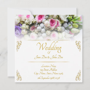 Carte Mariage - mariée avec bouquet mariage coloré