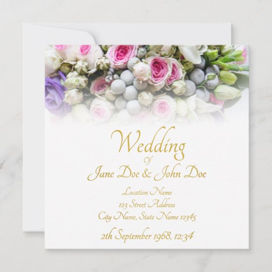 Carte Mariage - mariée avec bouquet mariage coloré (Devant)