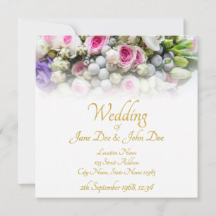 Carte Mariage - mariée avec un bouquet de mariage coloré
