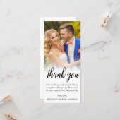 Carte Mariage mariée Groom photo noir Script Merci (Devant/Arrière en situation)