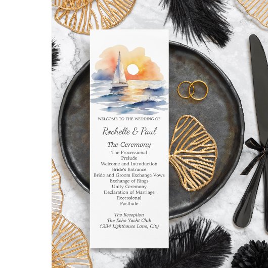 Carte Mariage marin de l'aquarelle Sunset Seascape