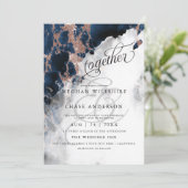 Carte MARIAGE | Marine Blue Rose Gold Geode Aquarelle (Debout devant)
