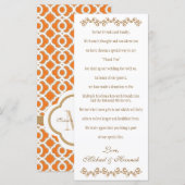 Carte Mariage marocain doré orange brodé de monogramme d (Devant / Derrière)