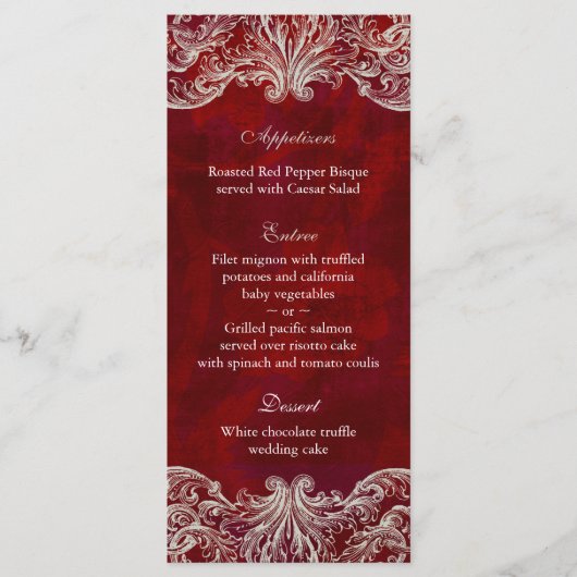 Carte mariage Menu Rouge Rose Garden (Devant)