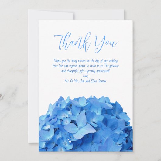 Carte mariage Merci Blue Hydrangea Flowers (Devant)