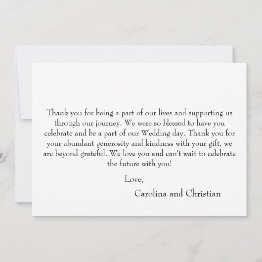 Carte Mariage Merci de script amusant (Dos)