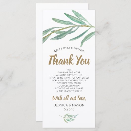 Carte mariage Merci Place - Verdure rustique (Devant / Derrière)