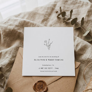 Carte Mariage minimaliste carré floral rustique